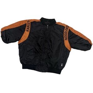 Harley Davidson Mens Jacket XL Black Orange racing bomber riding CROPPED Sleeves